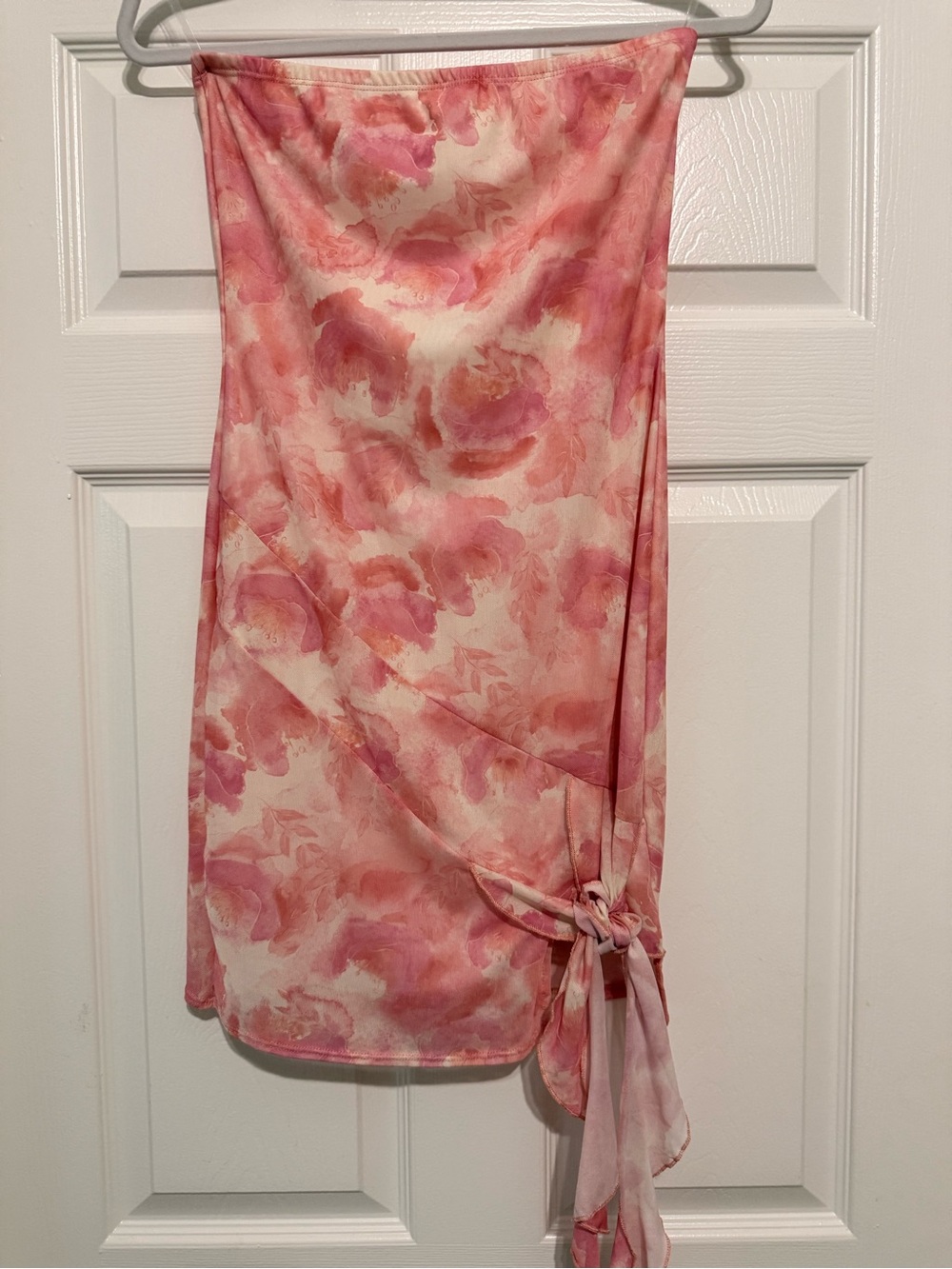 Caution To The Wind Pink Watercolor Strapless Tie-Side Skirt size small